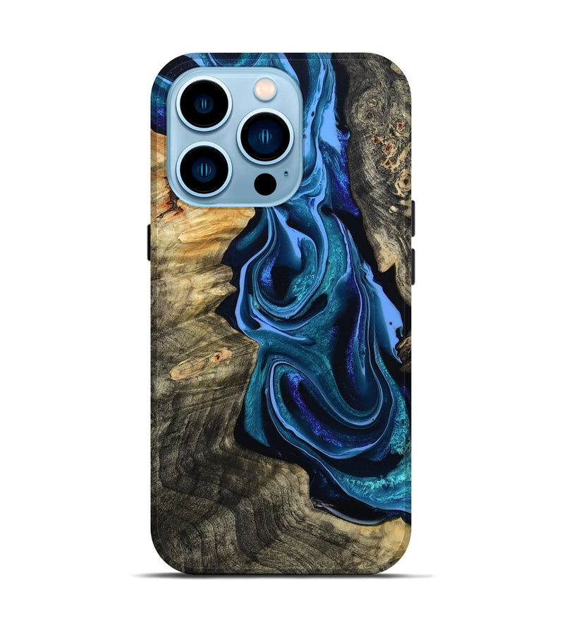 iPhone 14 Pro Wood Live Edge Phone Case - Khloe (Blue, 801473)