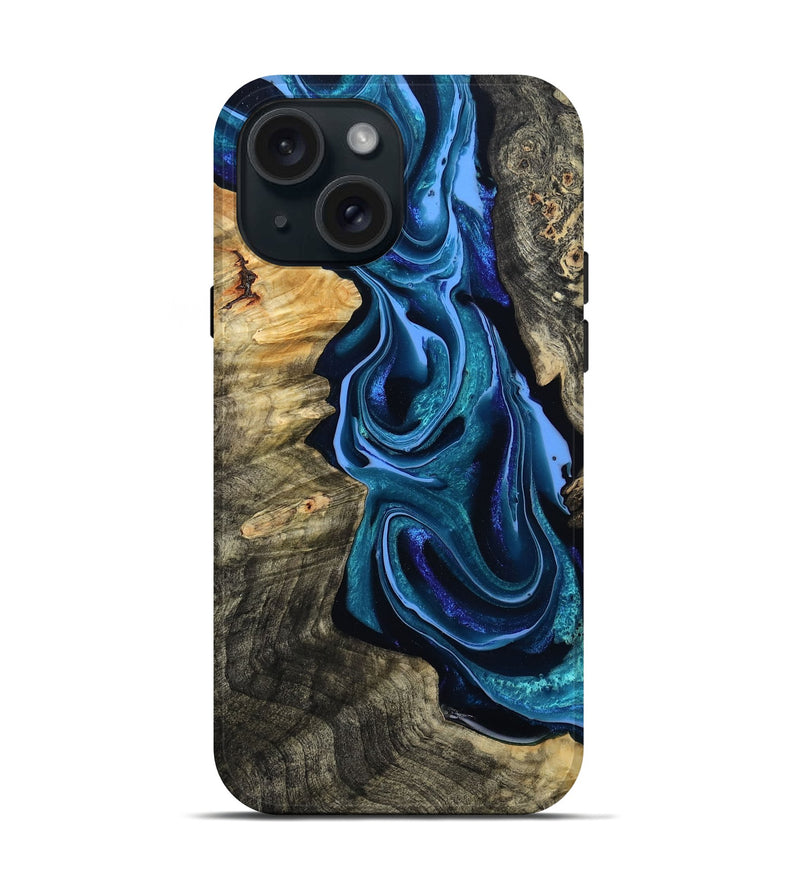 iPhone 15 Wood Live Edge Phone Case - Khloe (Blue, 801473)
