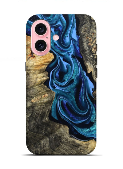 iPhone 16 Wood Live Edge Phone Case - Khloe (Blue, 801473)