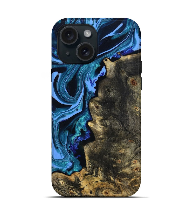 iPhone 15 Wood Live Edge Phone Case - Jason (Blue, 801474)