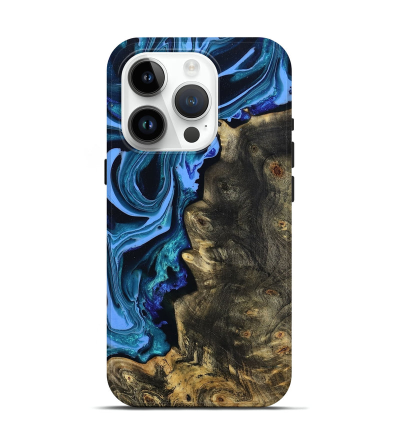 iPhone 15 Pro Wood Live Edge Phone Case - Jason (Blue, 801474)