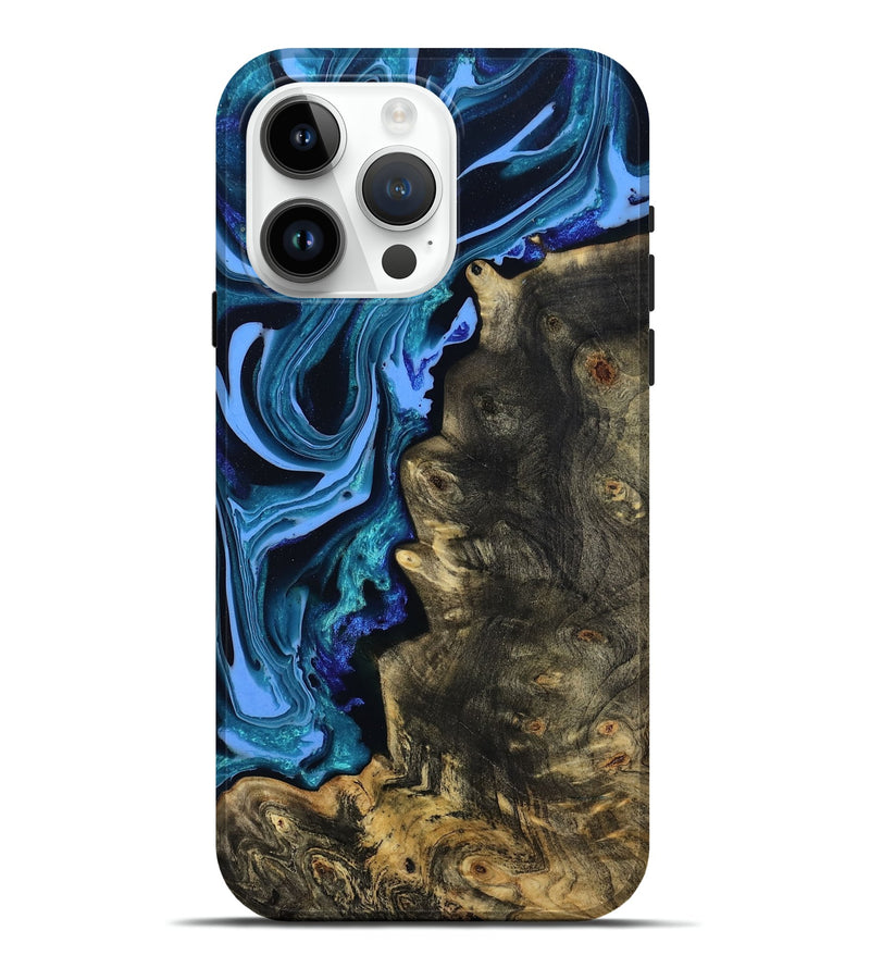 iPhone 15 Pro Max Wood Live Edge Phone Case - Jason (Blue, 801474)