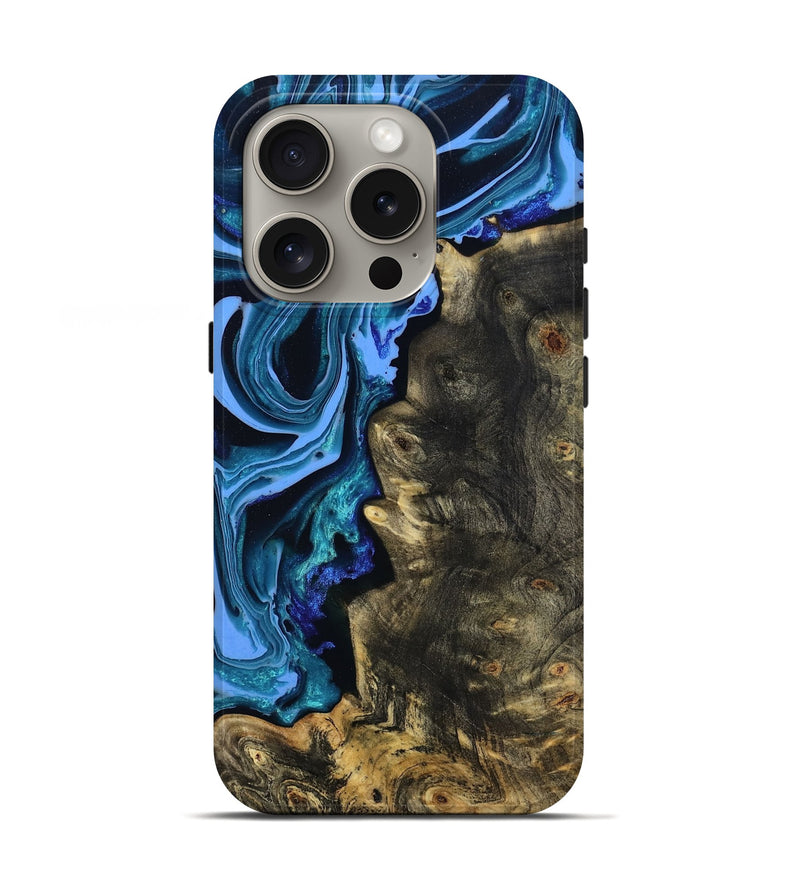 iPhone 16 Pro Wood Live Edge Phone Case - Jason (Blue, 801474)