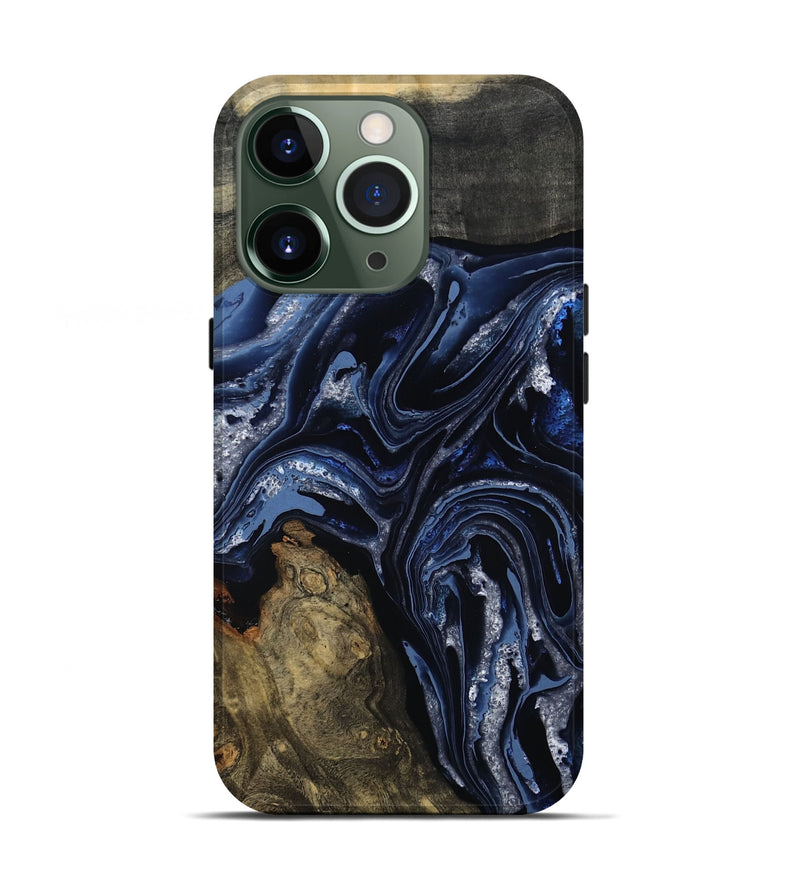 iPhone 13 Pro Wood Live Edge Phone Case - Edward (Blue, 801475)