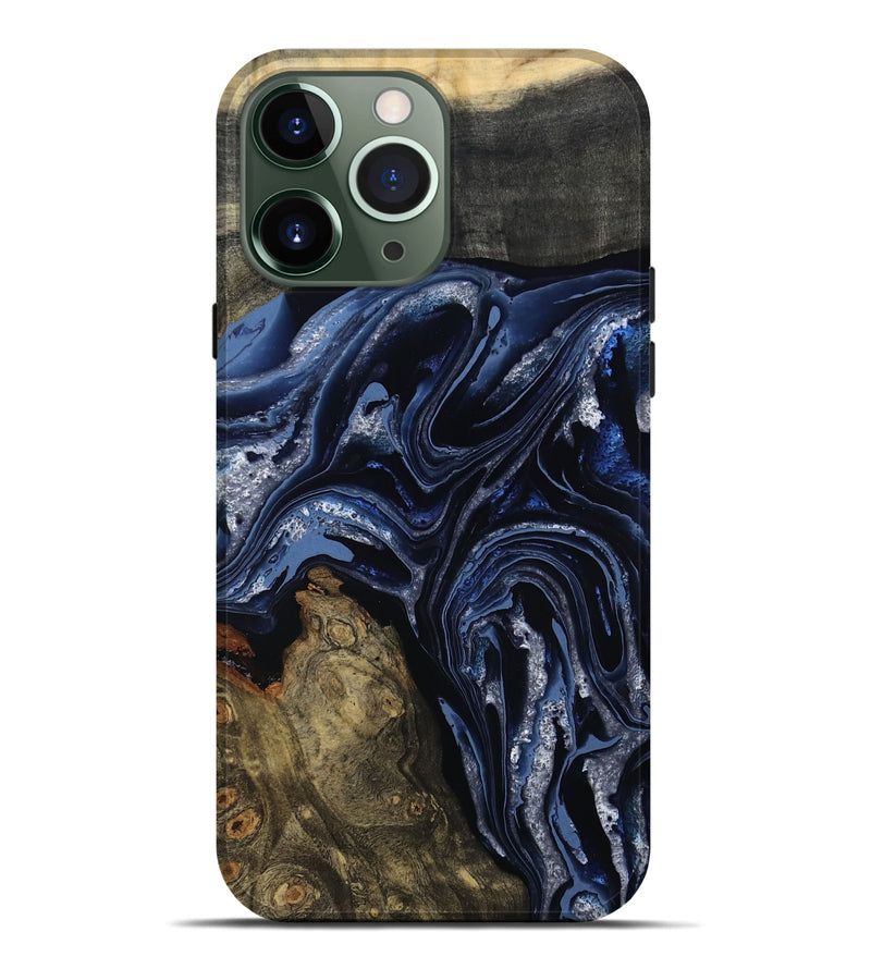 iPhone 13 Pro Max Wood Live Edge Phone Case - Edward (Blue, 801475)