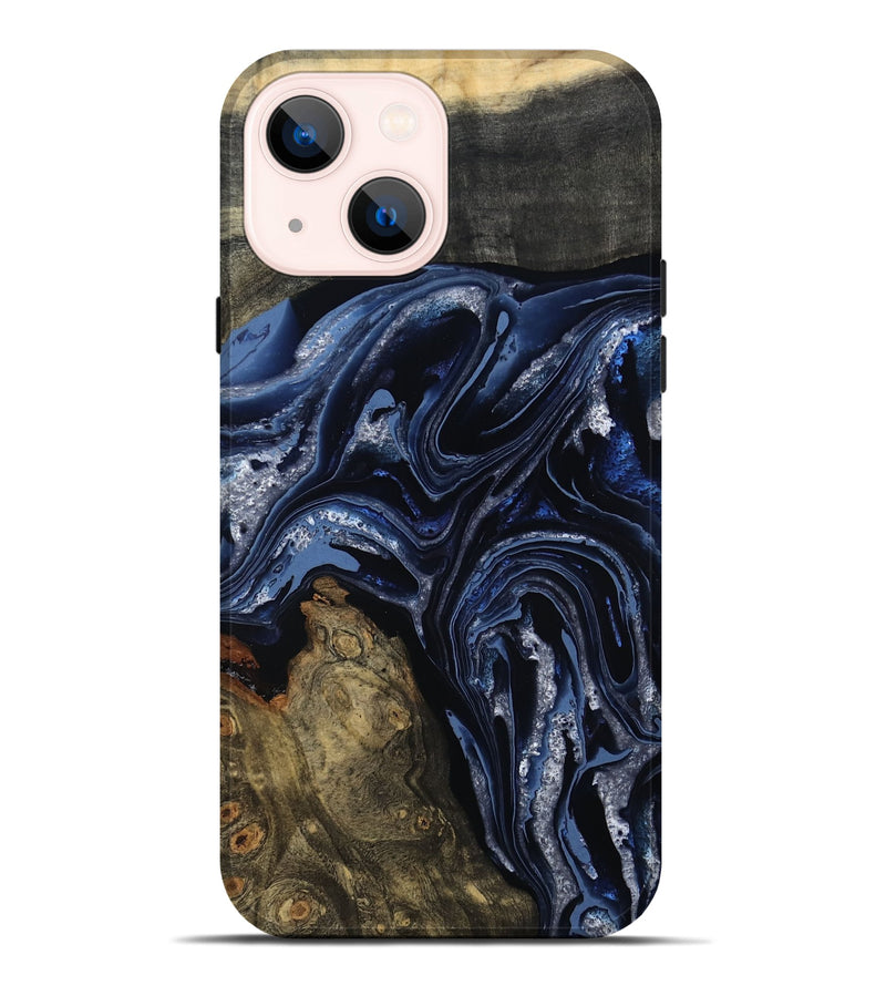 iPhone 14 Plus Wood Live Edge Phone Case - Edward (Blue, 801475)