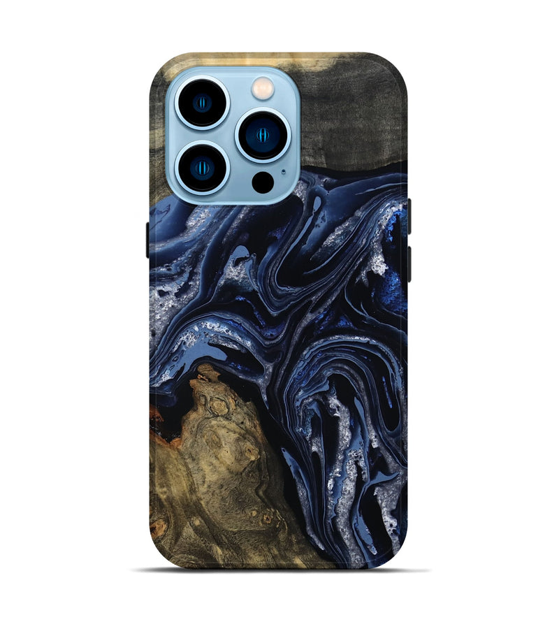 iPhone 14 Pro Wood Live Edge Phone Case - Edward (Blue, 801475)