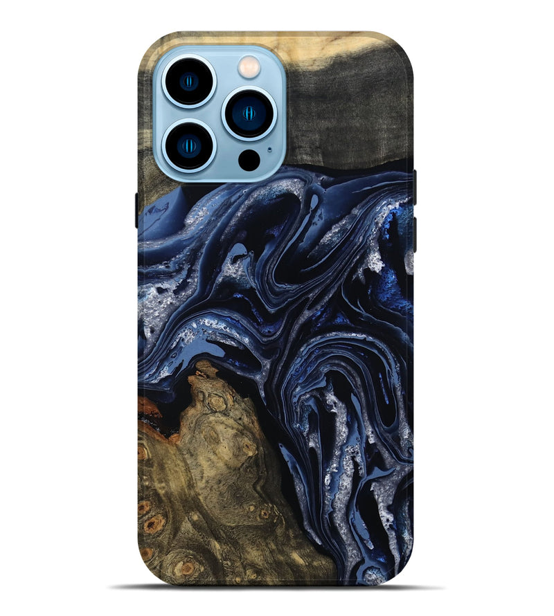 iPhone 14 Pro Max Wood Live Edge Phone Case - Edward (Blue, 801475)