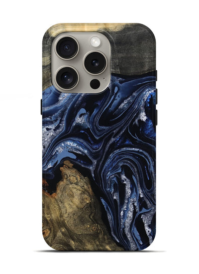 iPhone 16 Pro Wood Live Edge Phone Case - Edward (Blue, 801475)