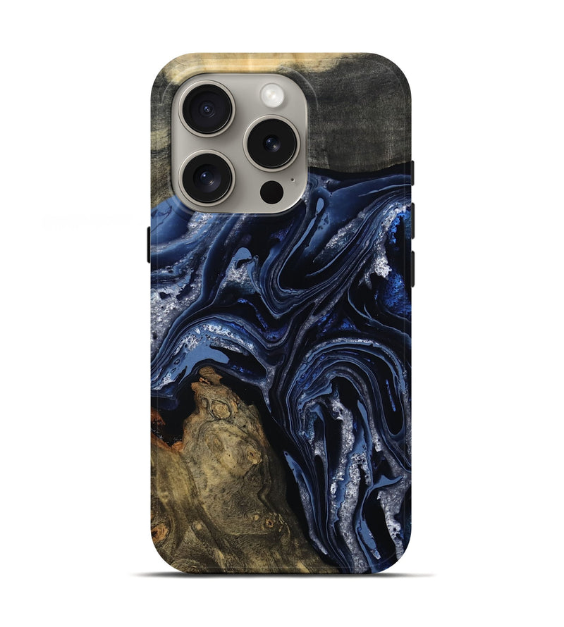 iPhone 16 Pro Wood Live Edge Phone Case - Edward (Blue, 801475)