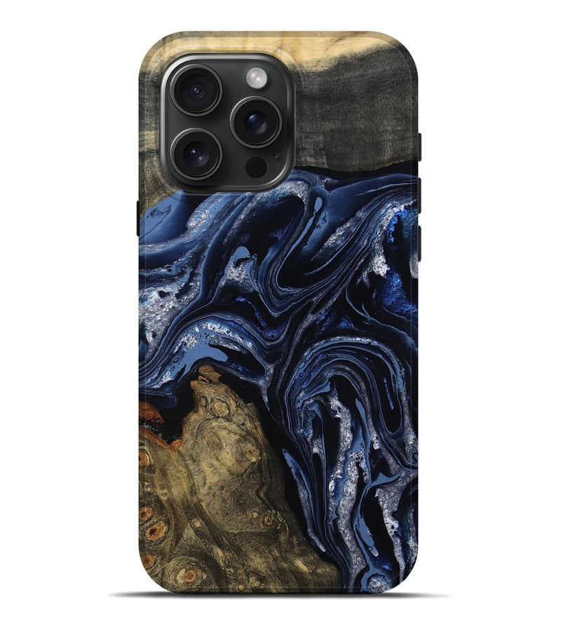 iPhone 16 Pro Max Wood Live Edge Phone Case - Edward (Blue, 801475)
