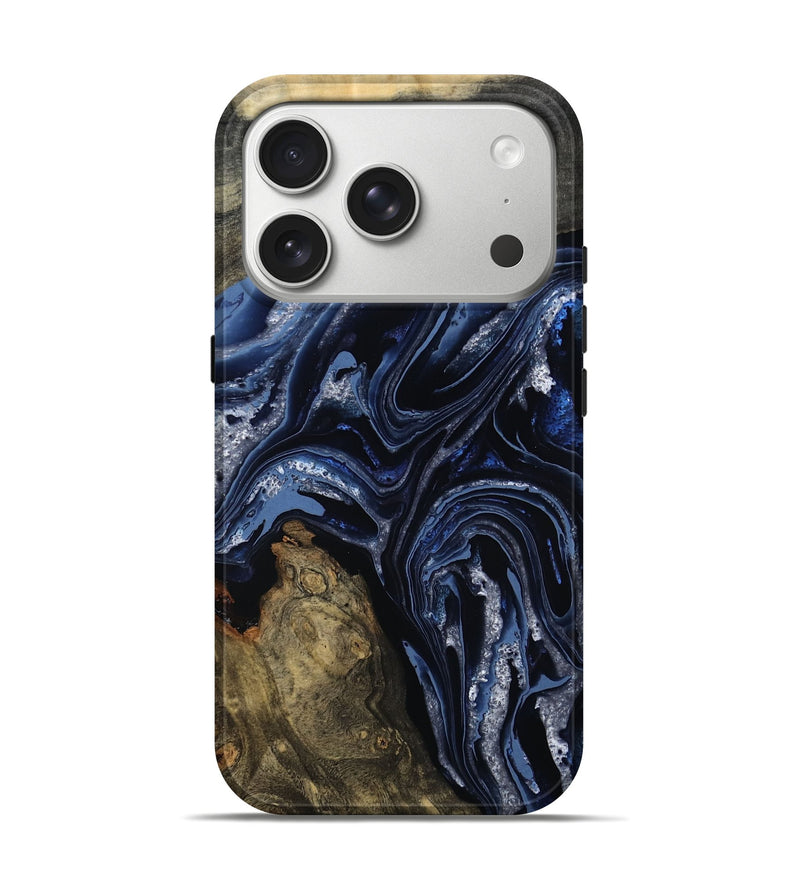 iPhone 17 Pro Wood Live Edge Phone Case - Edward (Blue, 801475)