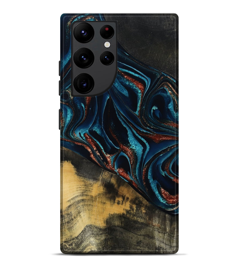 Galaxy S22 Ultra Wood Live Edge Phone Case - Deann (Teal & Gold, 801476)