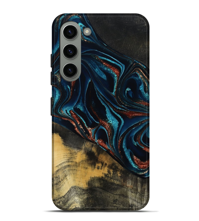 Galaxy S23 Plus Wood Live Edge Phone Case - Deann (Teal & Gold, 801476)