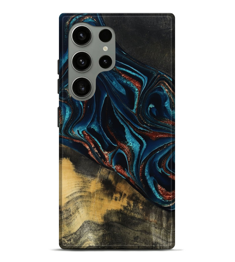 Galaxy S24 Ultra Wood Live Edge Phone Case - Deann (Teal & Gold, 801476)