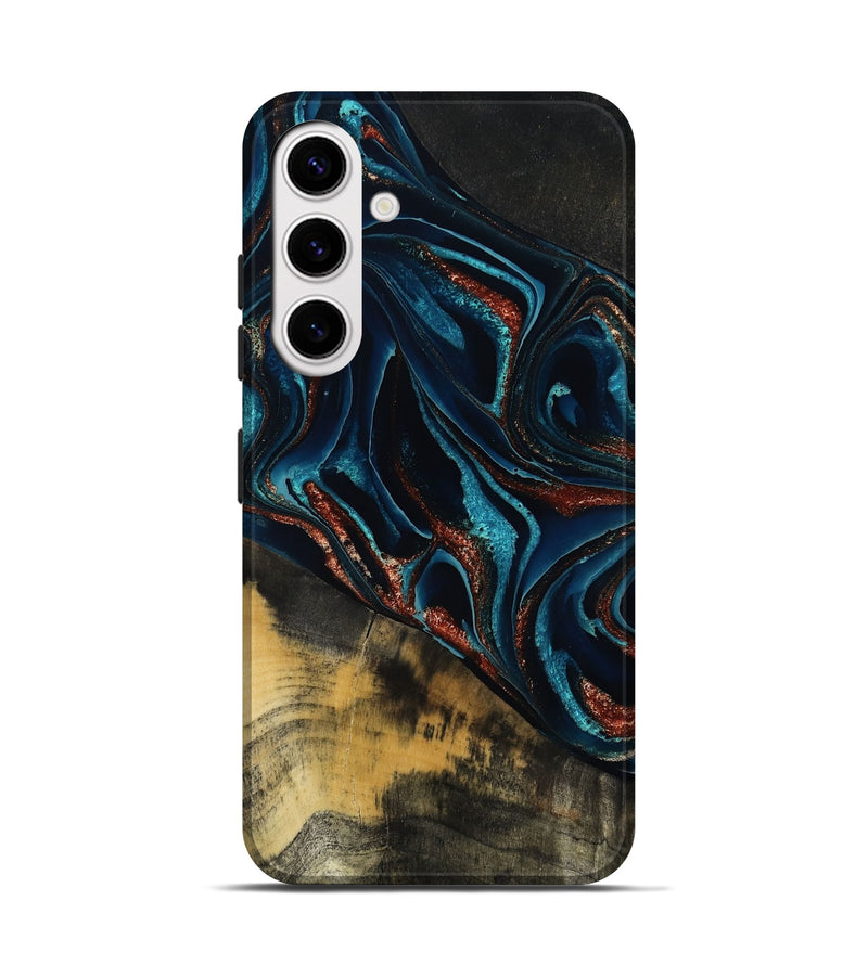 Galaxy S25 Wood Live Edge Phone Case - Deann (Teal & Gold, 801476)