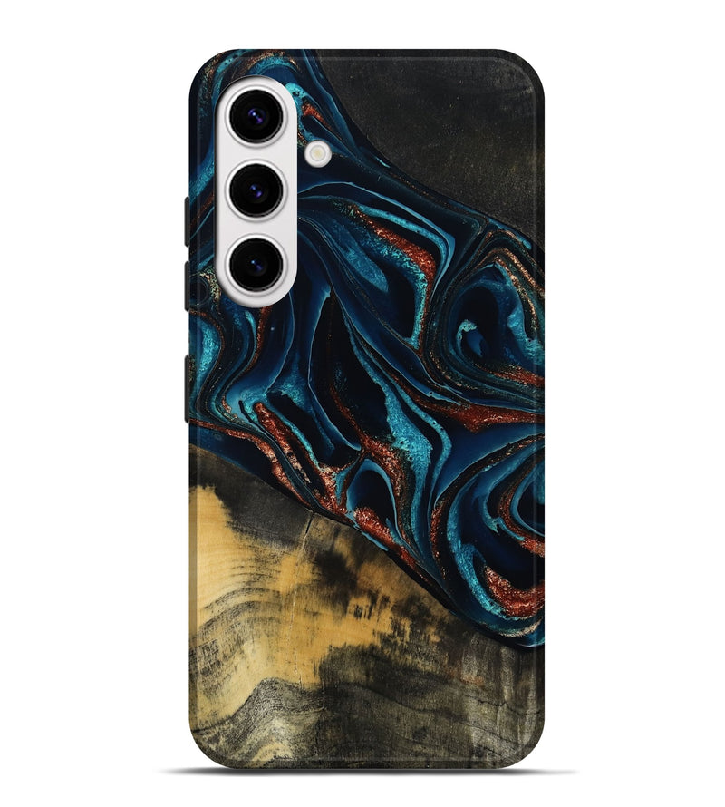 Galaxy S25 Plus Wood Live Edge Phone Case - Deann (Teal & Gold, 801476)