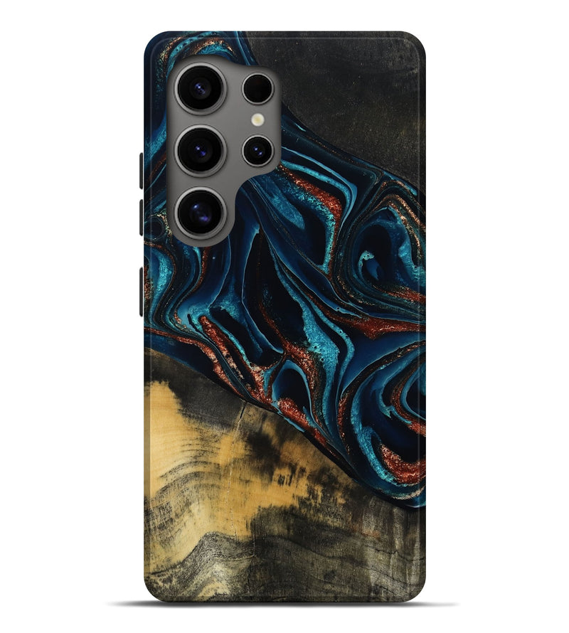 Galaxy S25 Ultra Wood Live Edge Phone Case - Deann (Teal & Gold, 801476)