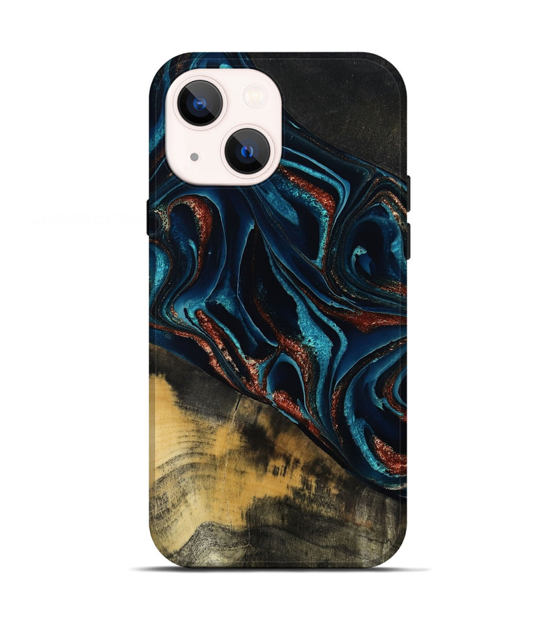 iPhone 13 Wood Live Edge Phone Case - Deann (Teal & Gold, 801476)