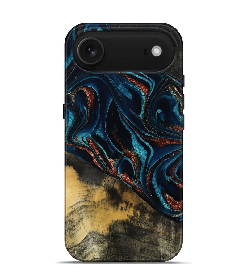 iPhone 17 Air Wood Live Edge Phone Case - Deann (Teal & Gold, 801476)