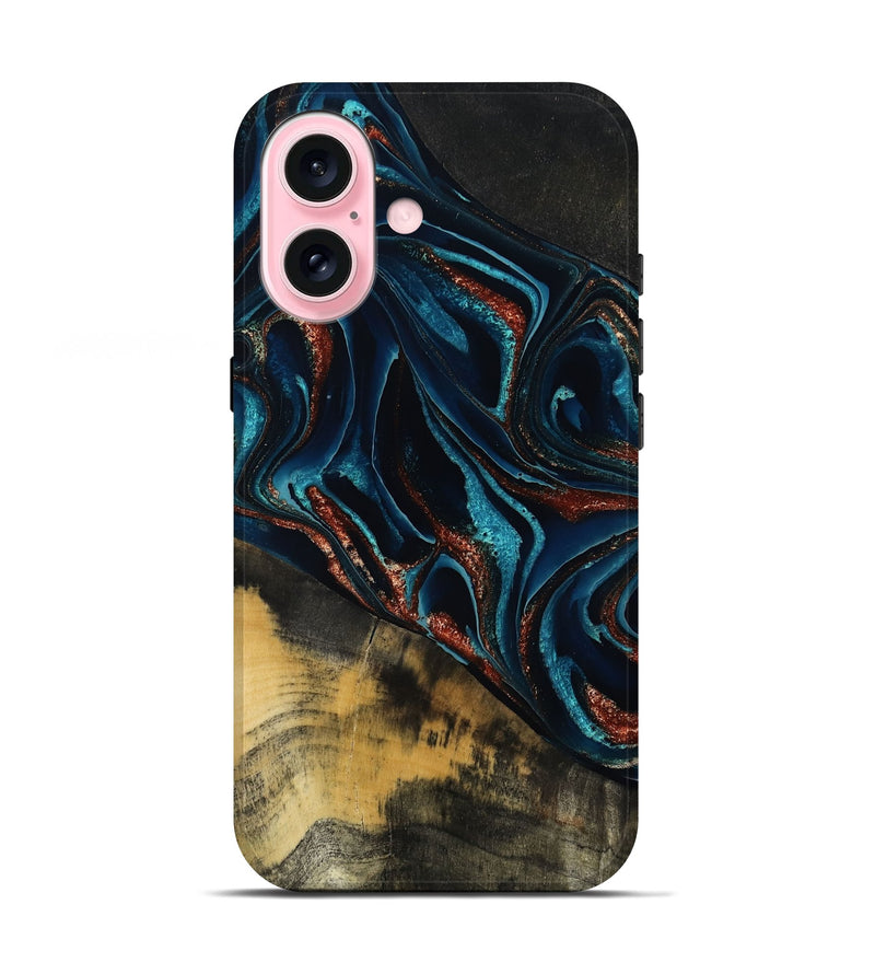 iPhone 17 Wood Live Edge Phone Case - Deann (Teal & Gold, 801476)