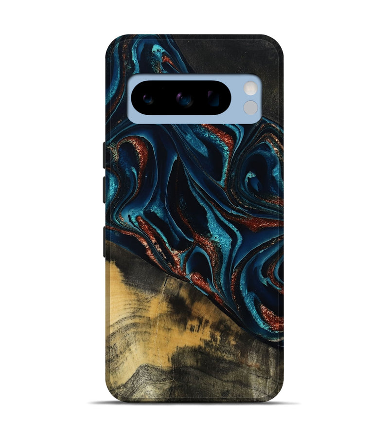 Pixel 8 Pro Wood Live Edge Phone Case - Deann (Teal & Gold, 801476)