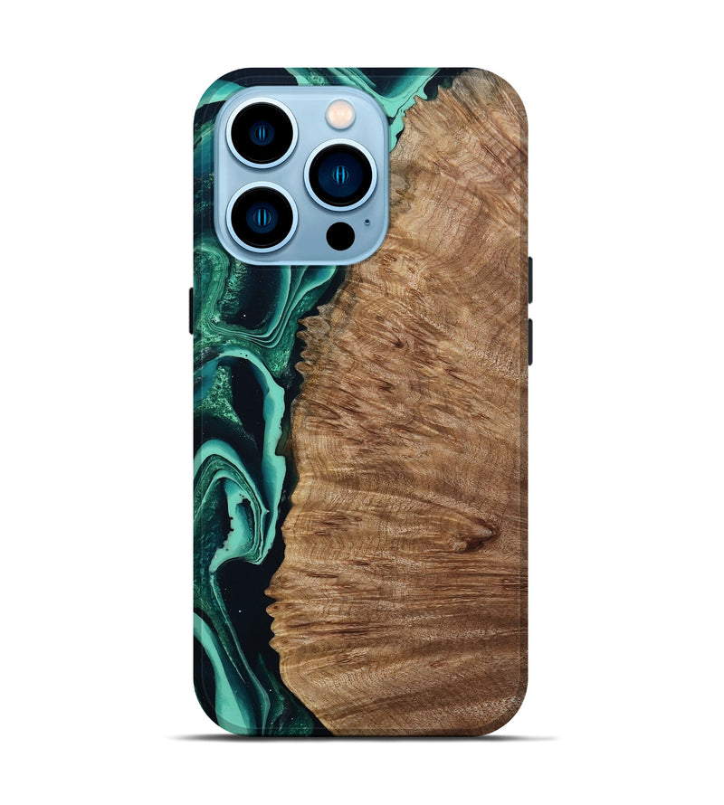 iPhone 14 Pro Wood Live Edge Phone Case - Angelo (Green, 801477)
