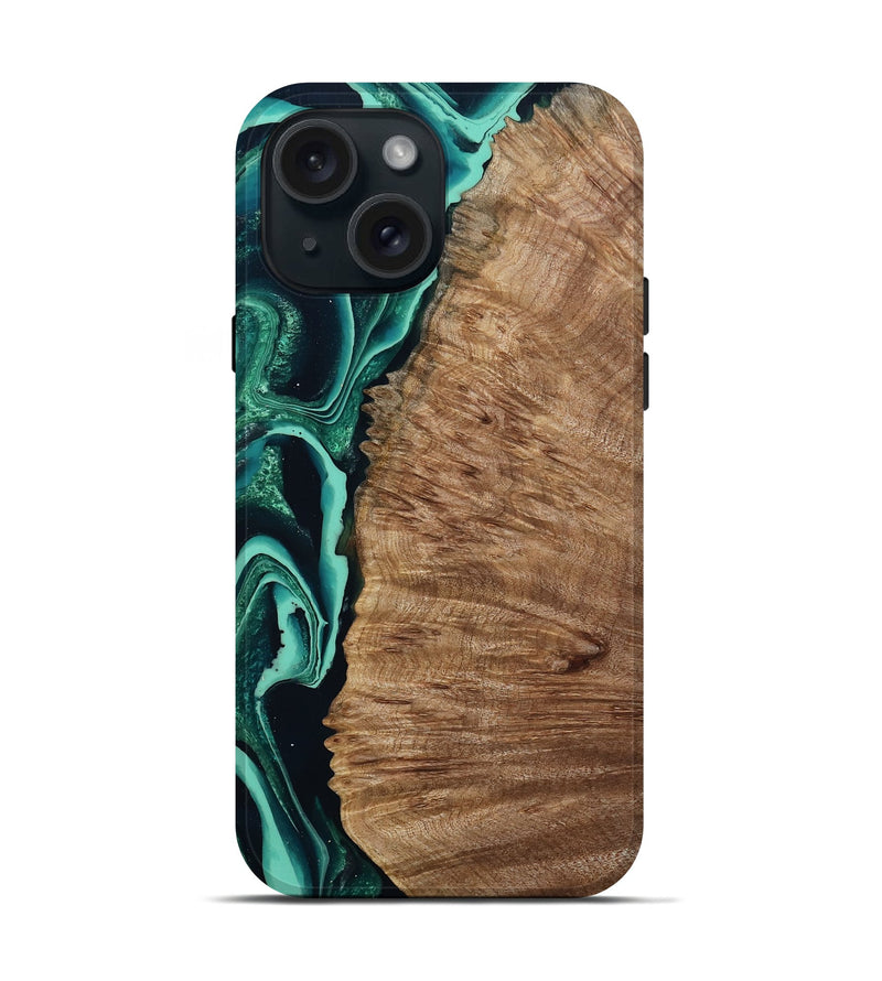 iPhone 15 Wood Live Edge Phone Case - Angelo (Green, 801477)