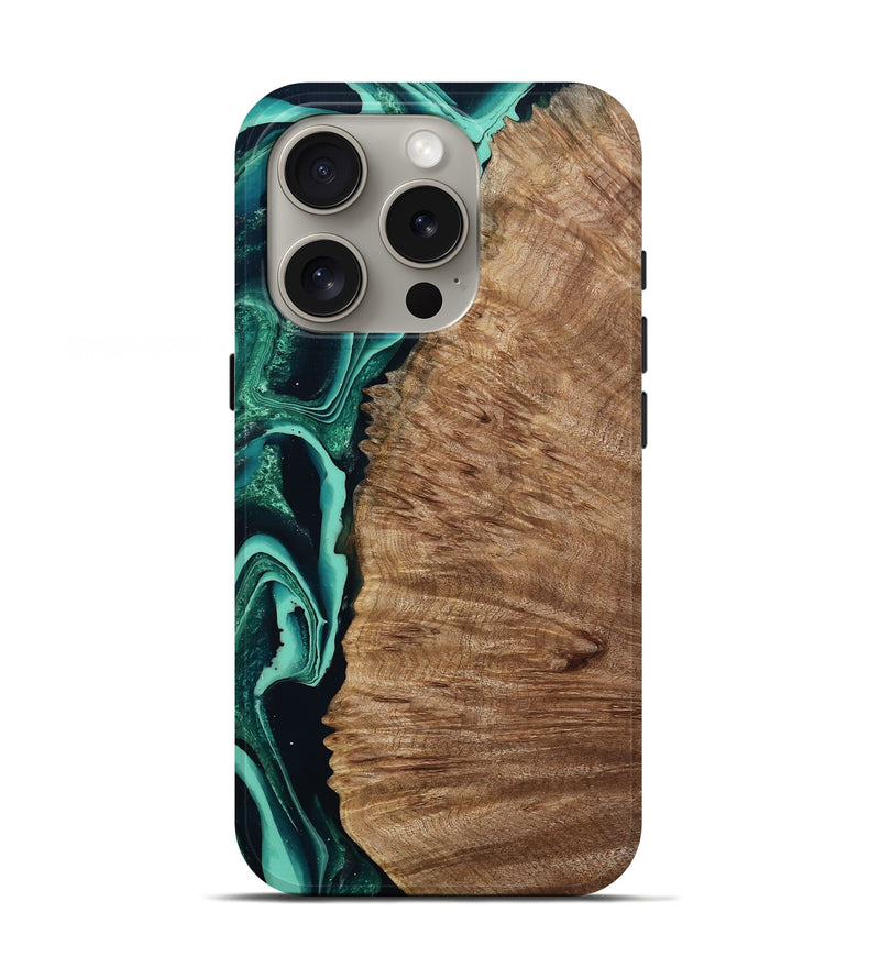 iPhone 16 Pro Wood Live Edge Phone Case - Angelo (Green, 801477)