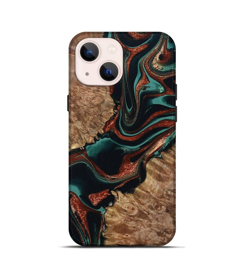 iPhone 13 mini Wood Live Edge Phone Case - Liza (Green, 801478)