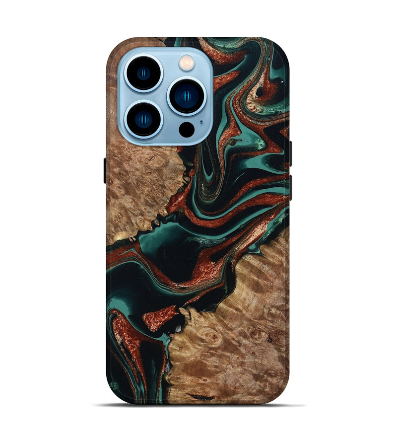 iPhone 14 Pro Wood Live Edge Phone Case - Liza (Green, 801478)