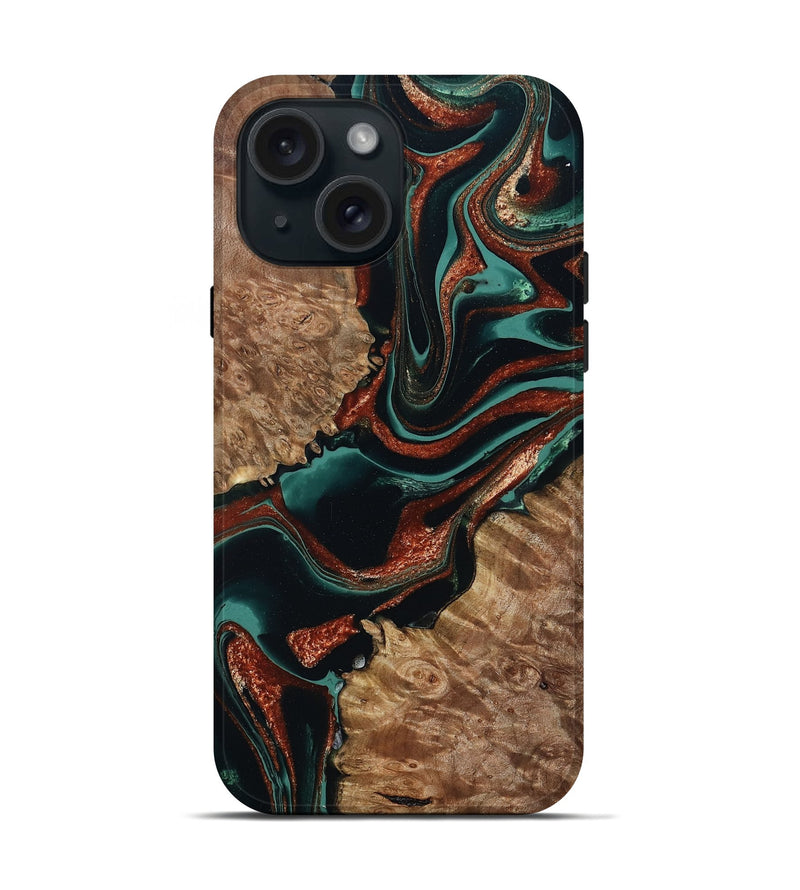 iPhone 15 Wood Live Edge Phone Case - Liza (Green, 801478)