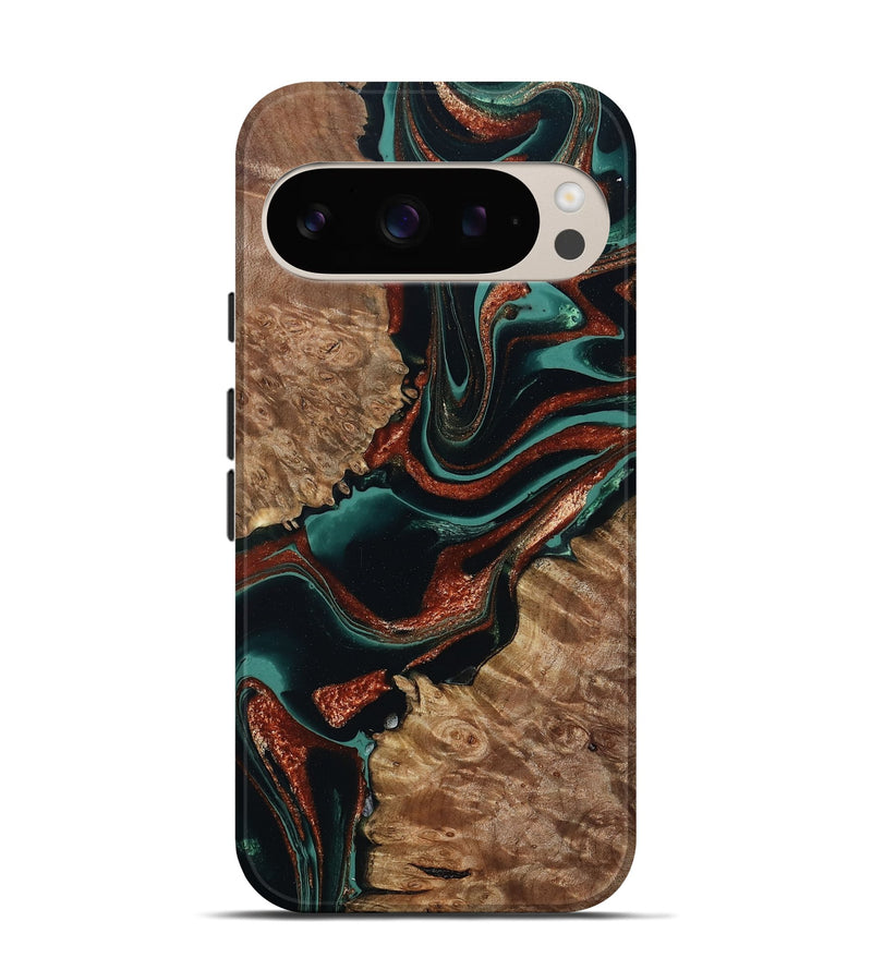 Pixel 9 Pro Wood Live Edge Phone Case - Liza (Green, 801478)