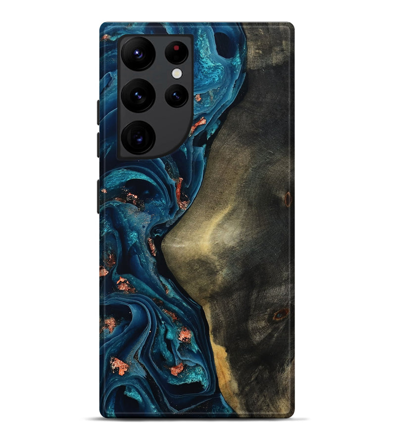 Galaxy S22 Ultra Wood Live Edge Phone Case - Enrique (Teal & Gold, 801482)