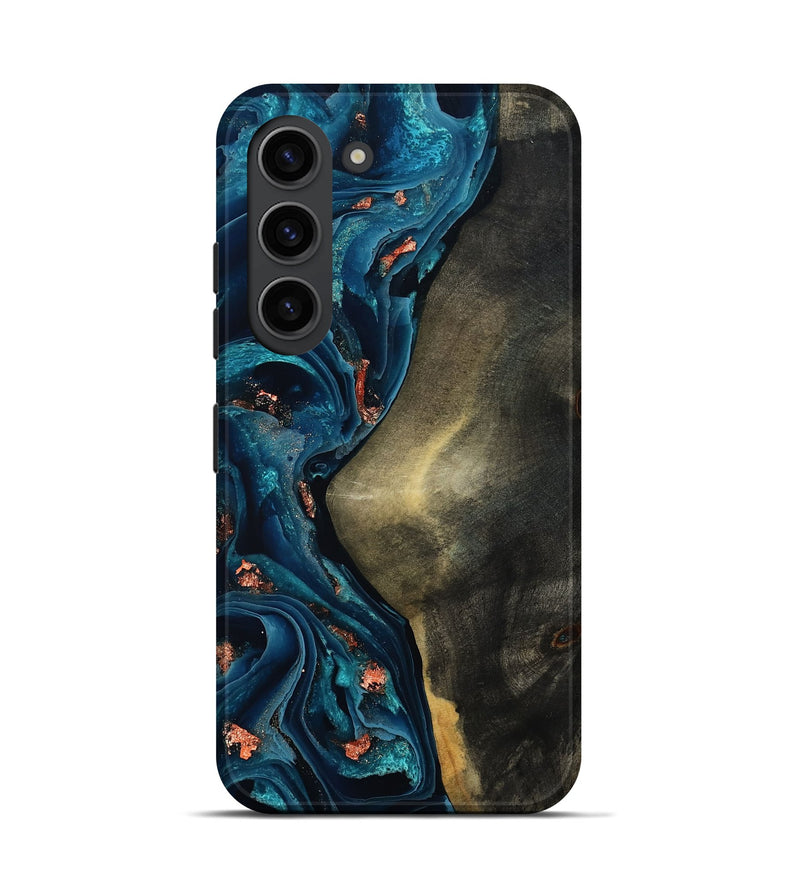 Galaxy S23 Wood Live Edge Phone Case - Enrique (Teal & Gold, 801482)
