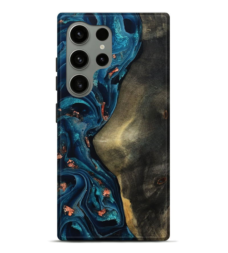 Galaxy S24 Ultra Wood Live Edge Phone Case - Enrique (Teal & Gold, 801482)