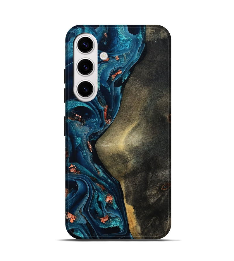 Galaxy S25 Wood Live Edge Phone Case - Enrique (Teal & Gold, 801482)