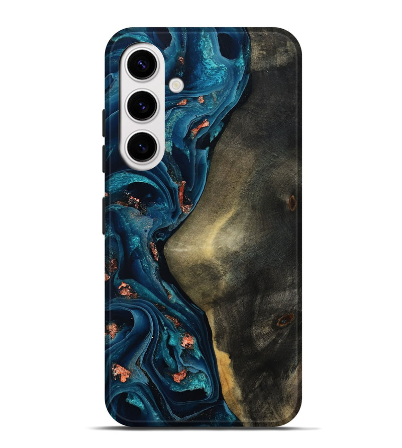Galaxy S25 Plus Wood Live Edge Phone Case - Enrique (Teal & Gold, 801482)