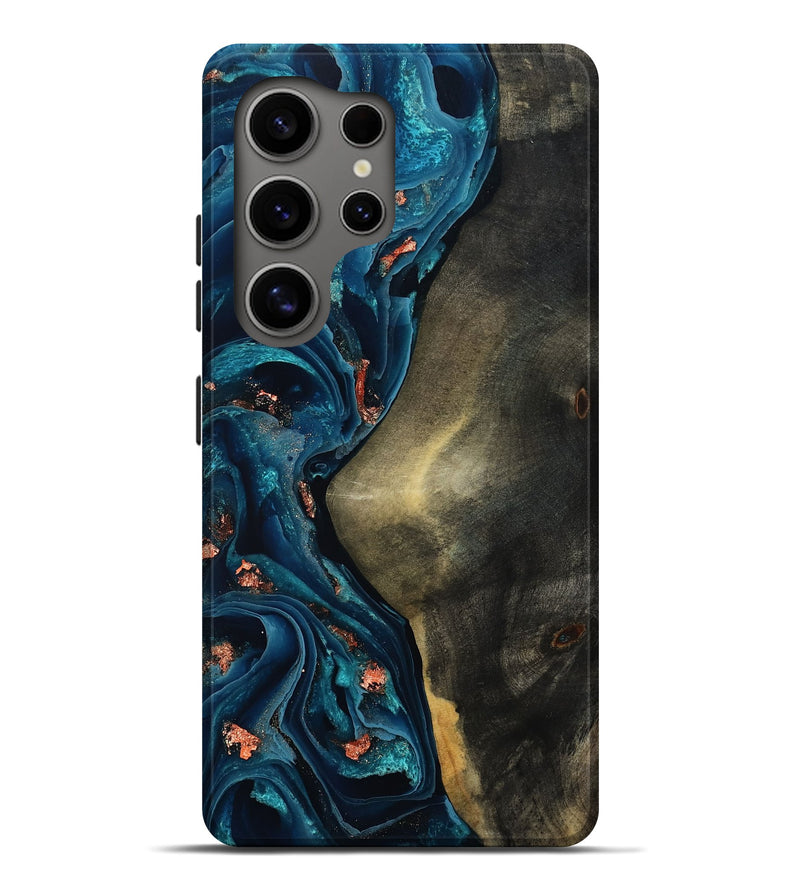 Galaxy S25 Ultra Wood Live Edge Phone Case - Enrique (Teal & Gold, 801482)