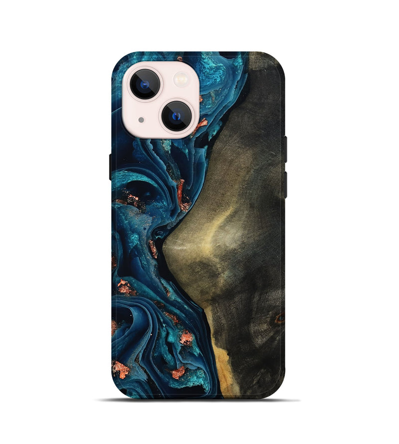 iPhone 13 mini Wood Live Edge Phone Case - Enrique (Teal & Gold, 801482)