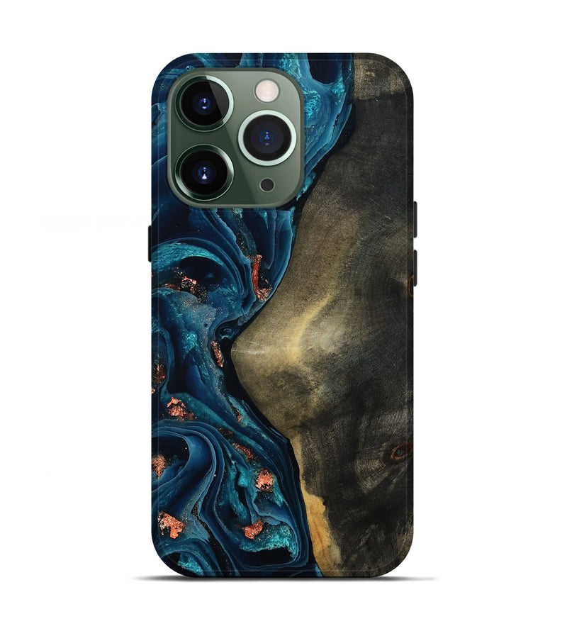 iPhone 13 Pro Wood Live Edge Phone Case - Enrique (Teal & Gold, 801482)