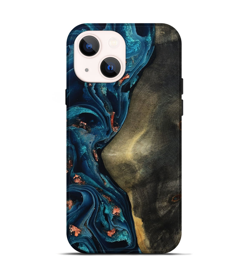 iPhone 14 Wood Live Edge Phone Case - Enrique (Teal & Gold, 801482)