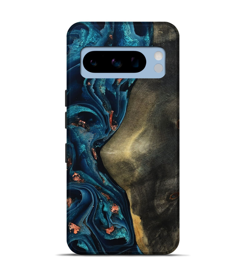 Pixel 8 Pro Wood Live Edge Phone Case - Enrique (Teal & Gold, 801482)