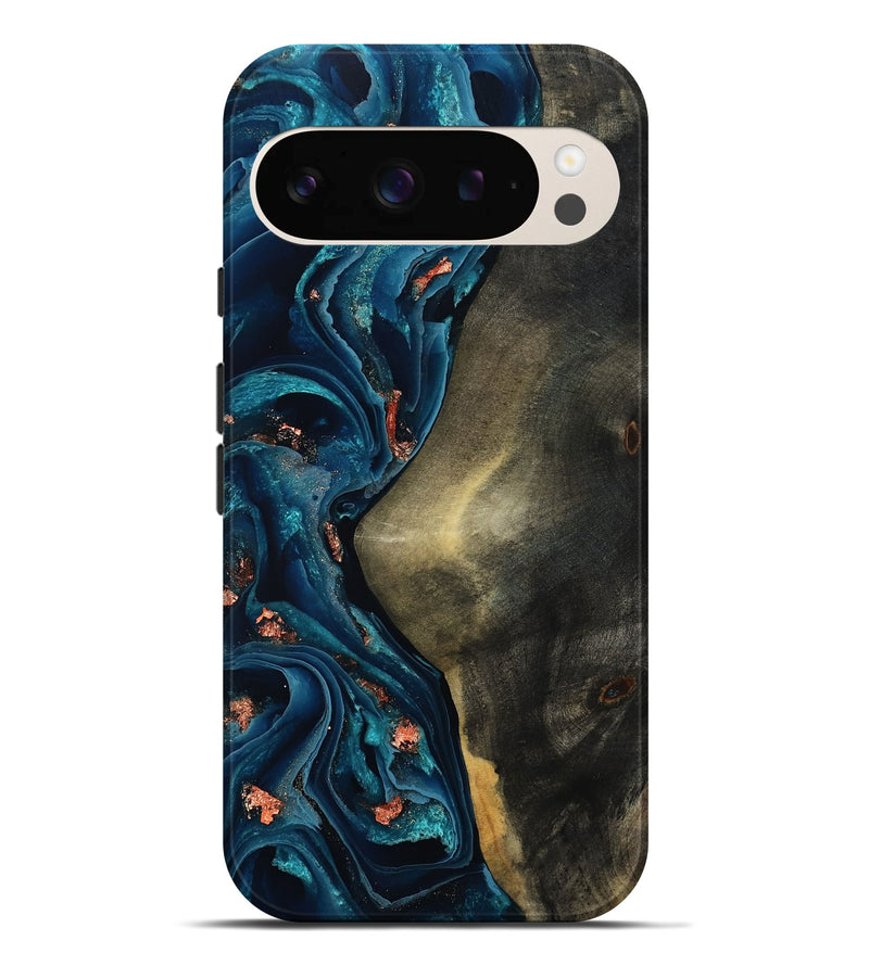 Pixel 9 Pro XL Wood Live Edge Phone Case - Enrique (Teal & Gold, 801482)