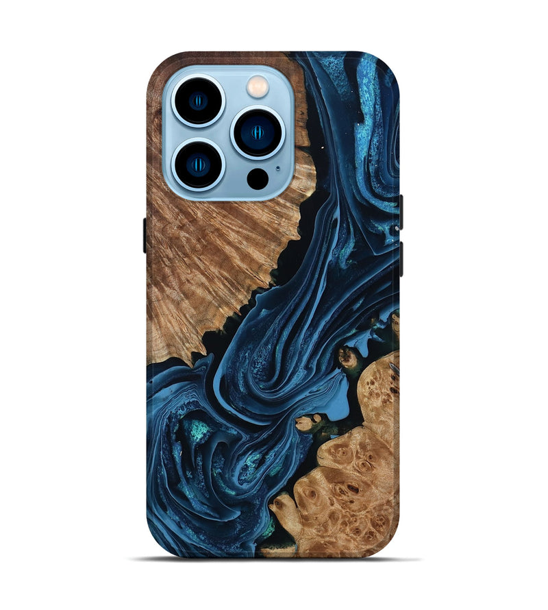 iPhone 14 Pro Wood Live Edge Phone Case - Arjun (Blue, 801483)
