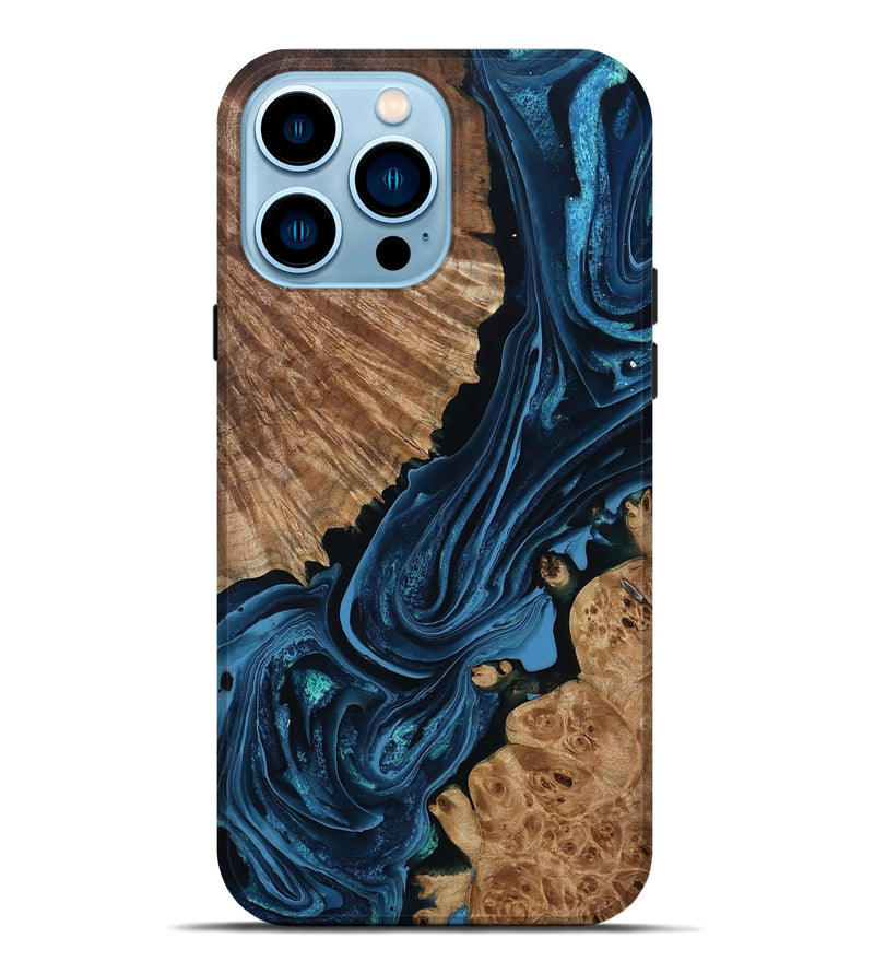 iPhone 14 Pro Max Wood Live Edge Phone Case - Arjun (Blue, 801483)