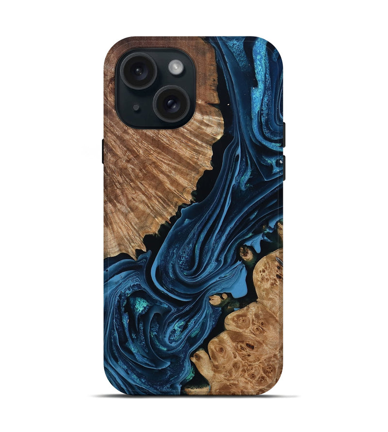 iPhone 15 Wood Live Edge Phone Case - Arjun (Blue, 801483)