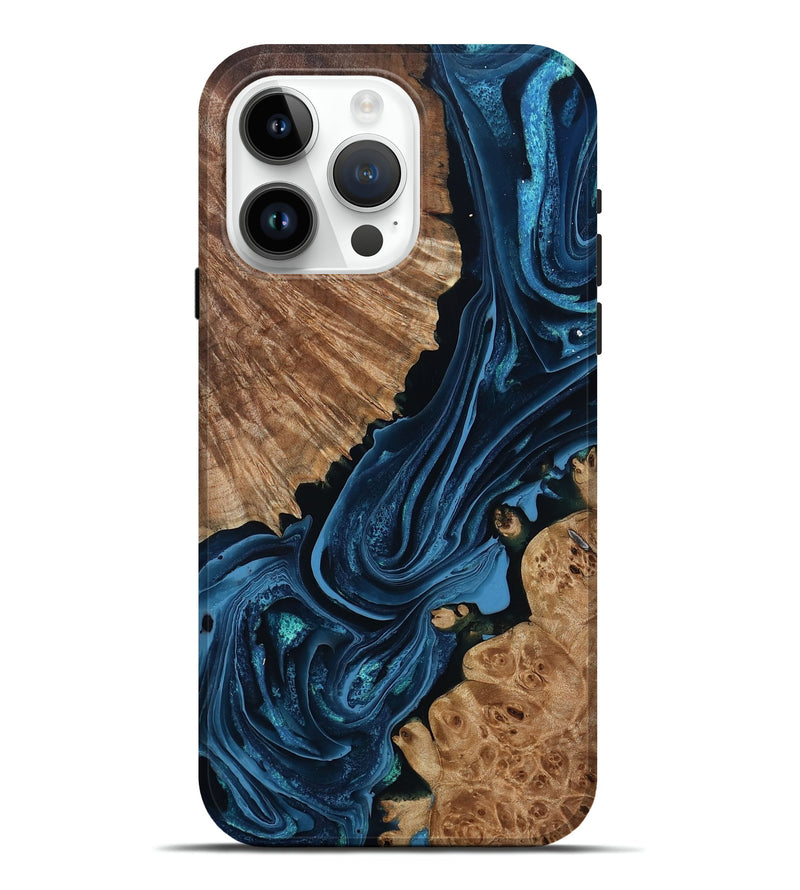 iPhone 15 Pro Max Wood Live Edge Phone Case - Arjun (Blue, 801483)