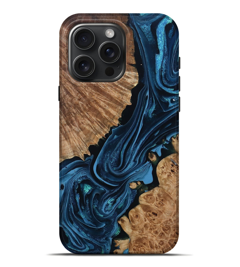 iPhone 16 Pro Max Wood Live Edge Phone Case - Arjun (Blue, 801483)