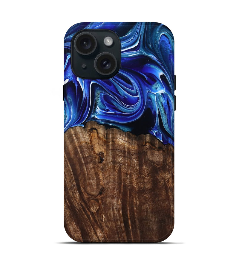 iPhone 15 Wood Live Edge Phone Case - Camilo (Blue, 801486)